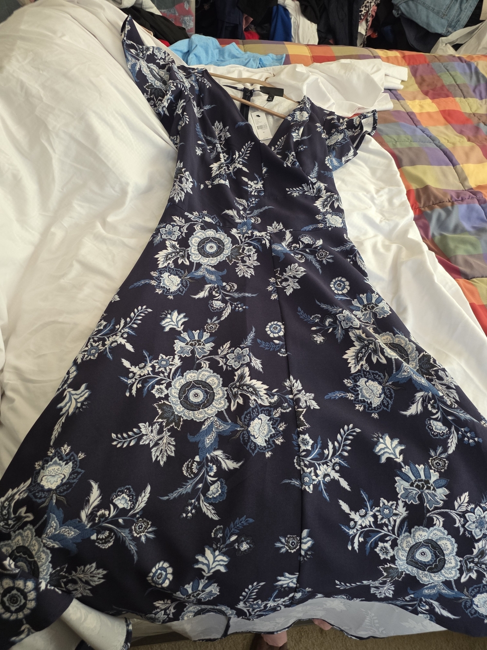 Lane Bryant Navy Floral Midi Dress with Light Blue & White Accents